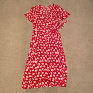 J. Crew Red Floral Midi Wrap Dress